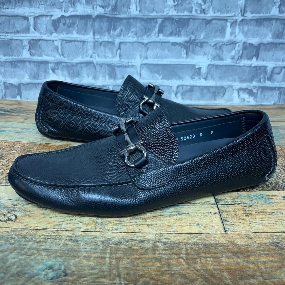 Salvatore Ferragamo Parigi Black Leather Driver Loafer Moccasins Mens Size 9